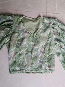 Green Floral Print Top