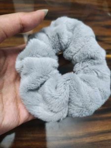 Fluffy Grey Scrunchie