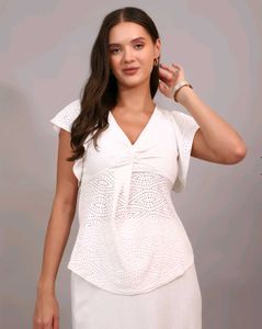 White Eyelet Flutter Sleeve Top