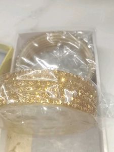 Elegant Golden Bangles Set wid Sparkling Stonework