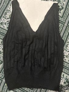 Black Knit V-Neck Tank Top
