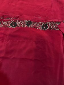 Unused Maroon Georgette Saree With No Blouse