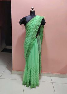 Green Embroidered Saree With attached Blouse