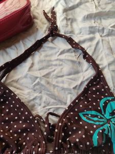 Polka Dot Brown Bikini Top
