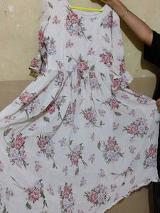 White Floral Printing Frock Multicolor DimensionFr