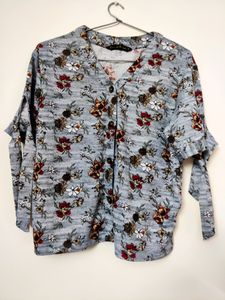 Grey Floral Casual Top