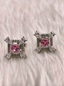 Pink Stone Stud Earrings 925 Silver Sterling