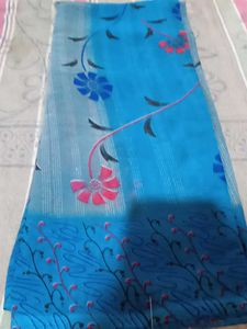 Blue Floral Print Saree