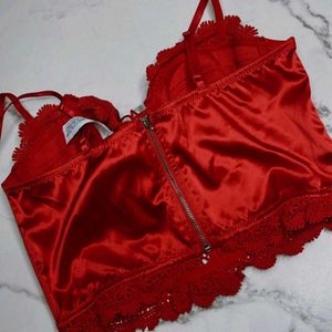 Red Hot Silky Tie-up Bustier Corset Top