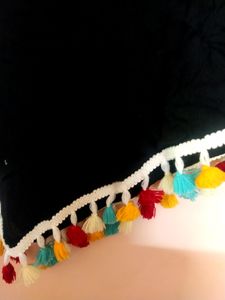Unique Black One Sleeve Top With Pom Pom