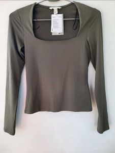 H&M Olive Square Neck Long Sleeve Top/XS