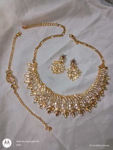 NEW gold &amp; stone ethnic necklace earrings set