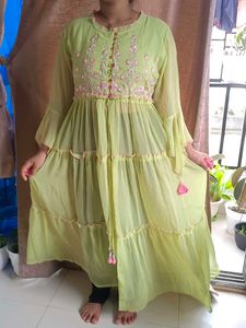 Green Embroidered Tiered Maxi Dress