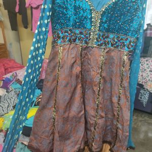 Partywear Velvet anarkali  dress with chudidar and dhuapatta