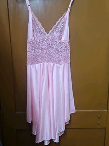 Pink Lace Satin Lingerie Dress