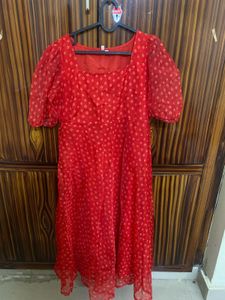 Red Patterned Midi Dress