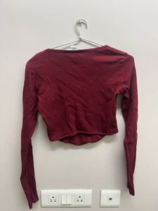 Maroon Long Sleeve Corset Crop Top