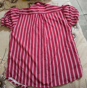 Women Red Striped Formal Shirt