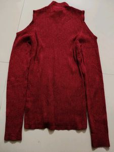 Red Ribbed Knit Top