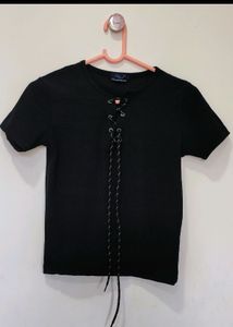 Black Lace-Up T-Shirt