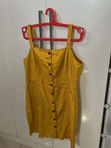 Women Mustard Yellow Solid Pinafore Dress