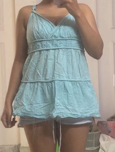 Cute Blue Ethnic Top