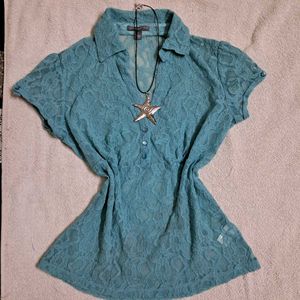 Y2k Vintage Sheer Fitted Lace Top