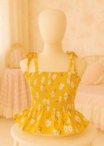 Yellow Floral Smocked Peplum Kawaii Cute Top 💛