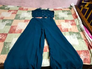 Teal Embellished Palazzo Set