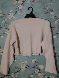 Beige Cropped Knit Sweater