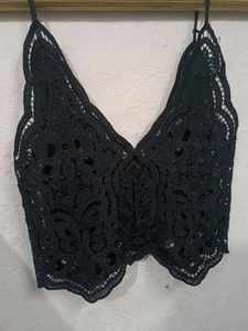 Korean Black Net Crop Top