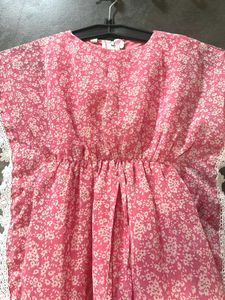 Girl&#39;s Pink Floral Lace Kaftan Frock