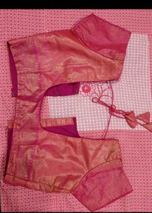 Pink &amp; Gold Orange Saree + Blouse