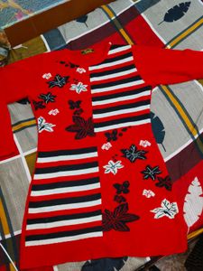 Retro Red Floral Sweater Dress