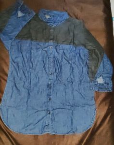 Two-Tone Denim Long Sleeve Shirt
