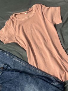 fitted Peach ribbed Top