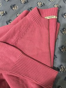 Pink Zip-Up Knit Cardigan