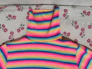 Rainbow Striped Turtleneck Top