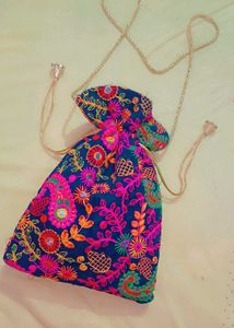 Embroidered Drawstring Pouch