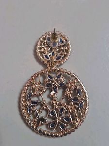 Navy &amp; Rhinestone Flower Earrings