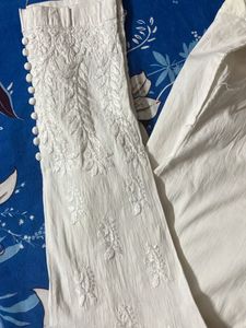 White Embroidered Trousers