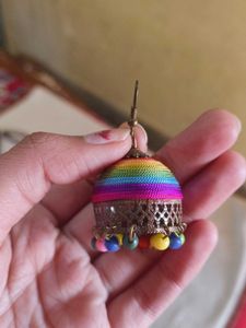 Rainbow Jhumka Earrings and hair accessory set