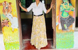 Cotton Flower Skirt With White Shirt