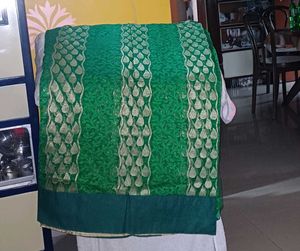 Elegant Green &amp; Gold Floral Saree