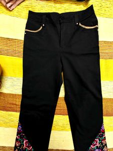 Statement Embroidered Black Trouser Pant