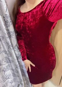 Red Velvet Long Sleeve Dress