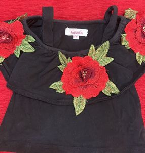 Hopscotch Girls Cotton Solid Top Pant Set In Black