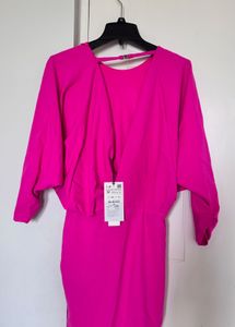 Pink Batwing Sleeve Party Dress