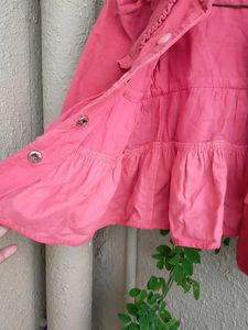 Pink Corduroy Ruffle Jacket For Girls