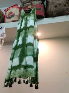 Green Tie-Dye Tassel Dress